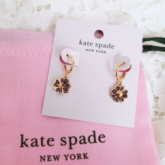 NEW Kate Spade Spades & Studs Glitter Enamel Huggies with Dust Bag K5803 $59